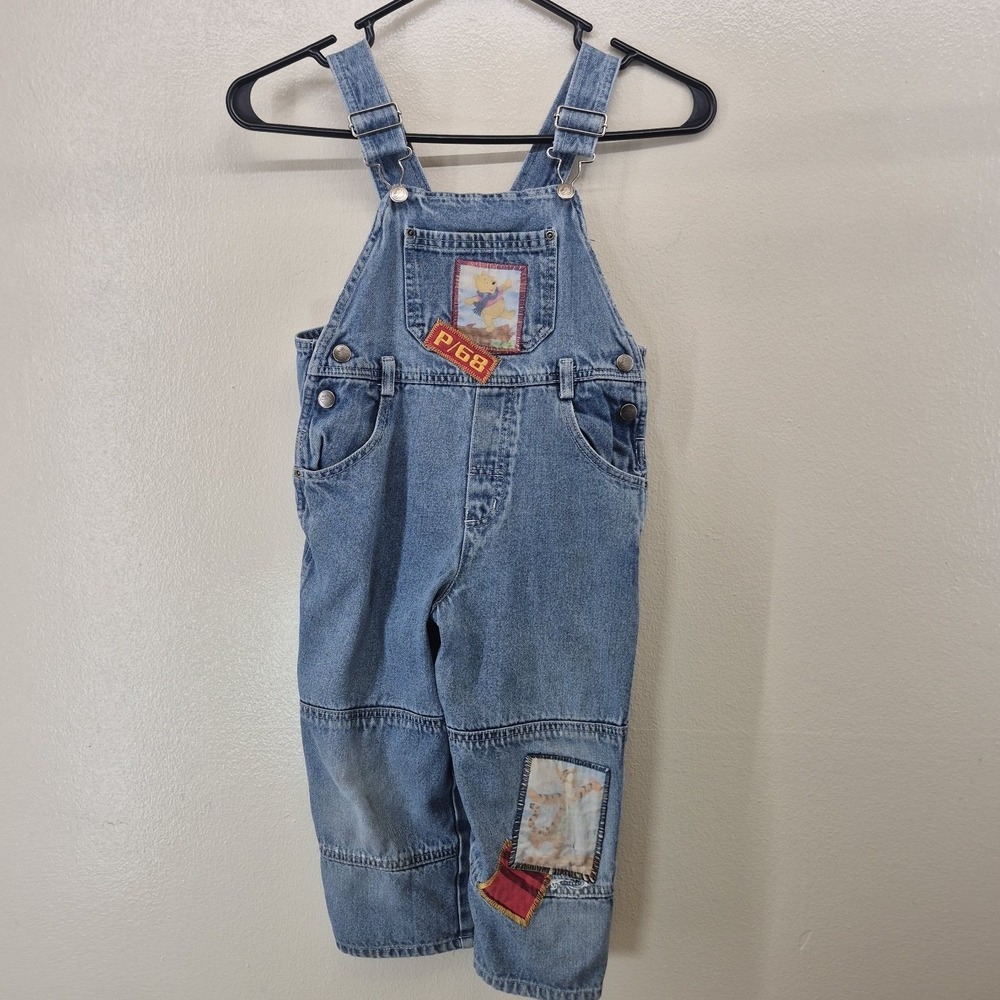 Vintage 90s Disney Winnie The Pooh Denim Overalls Kids 4T Patchwork Tigger‎